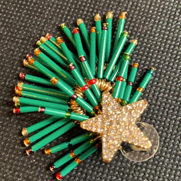 Forest Green Gold-Tone Pavé & Multicolor Bead Holiday Tree Drop Earrings - Picture 4 of 6